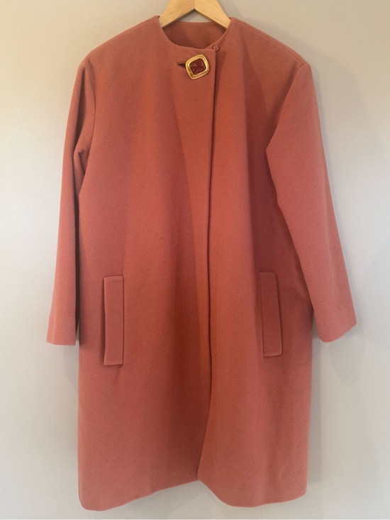 Anne Klein Jackets & Blazers - Anne Klein Coral Pink Wool-Blend Pea Coat with Gold Buckle